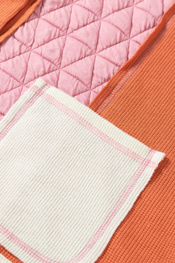 Coral Quilted Textured Patchwork Hooded Jacket