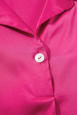 Rose Red Buttoned Collar Shift T Shirt Dress