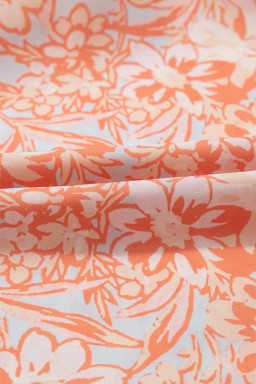 Orange Floral Ruffle Sleeve Split Neck Blouse