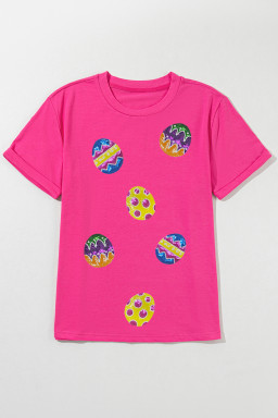 Rose Red Easter Egg Patched Crew Neck Graphic Tee