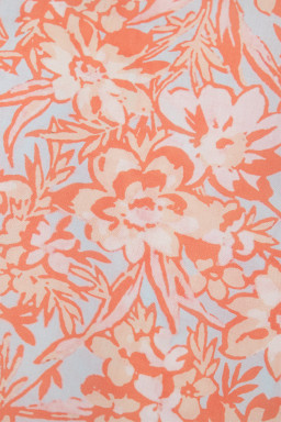 Orange Floral Ruffle Sleeve Split Neck Blouse