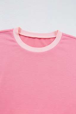 Peach Blossom Half Sleeve Raw Seam High Low Side Split Top