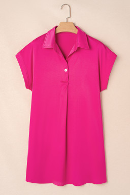 Rose Red Buttoned Collar Shift T Shirt Dress