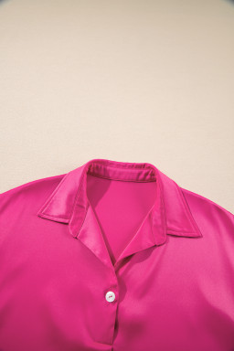 Rose Red Buttoned Collar Shift T Shirt Dress