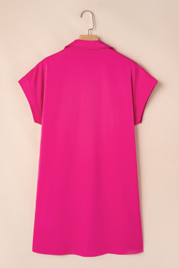 Rose Red Buttoned Collar Shift T Shirt Dress