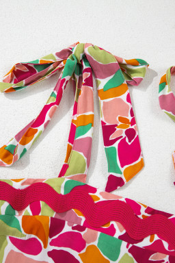 Multicolour Floral Tie Straps Ricrac Trim Maxi Dress