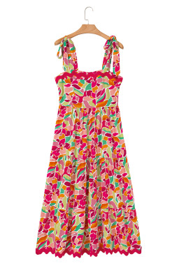 Multicolour Floral Tie Straps Ricrac Trim Maxi Dress