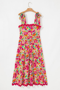 Multicolour Floral Tie Straps Ricrac Trim Maxi Dress