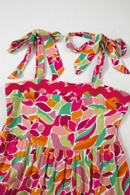 Multicolour Floral Tie Straps Ricrac Trim Maxi Dress
