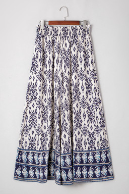 Blue Ethnic Print High Waist Wide Leg Loose Pants
