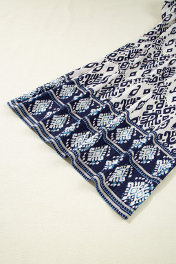 Blue Ethnic Print High Waist Wide Leg Loose Pants