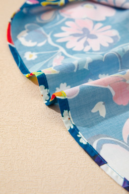 Blue Flower Print Notch V Neck Puff Sleeve Babydoll Blouse