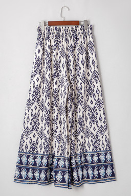 Blue Ethnic Print High Waist Wide Leg Loose Pants