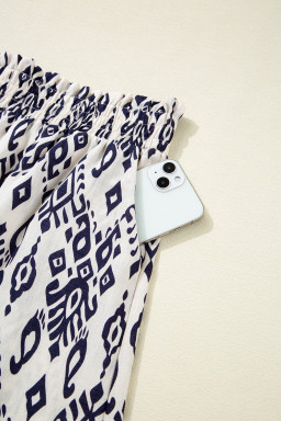 Blue Ethnic Print High Waist Wide Leg Loose Pants