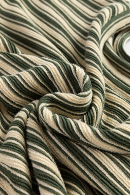 Green Stripe Textured Side Slit Crew Neck T Shirt