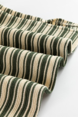 Green Stripe Textured Side Slit Crew Neck T Shirt