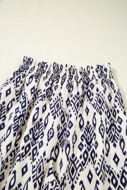 Blue Ethnic Print High Waist Wide Leg Loose Pants