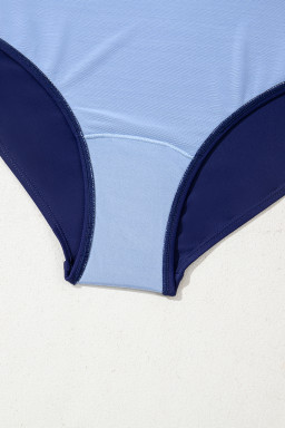 Navy Blue Criss Cross Straps Tie Backless Flared One Piece Swimsuit