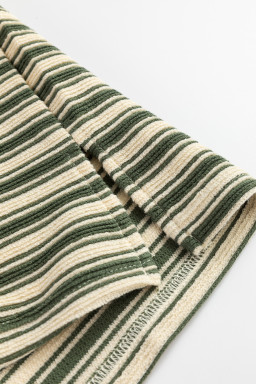 Green Stripe Textured Side Slit Crew Neck T Shirt