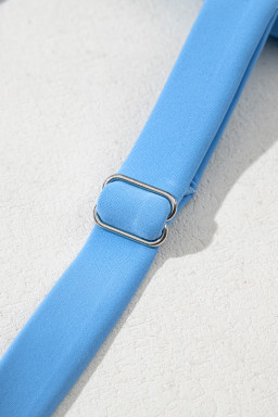 Navy Blue Criss Cross Straps Tie Backless Flared One Piece Swimsuit