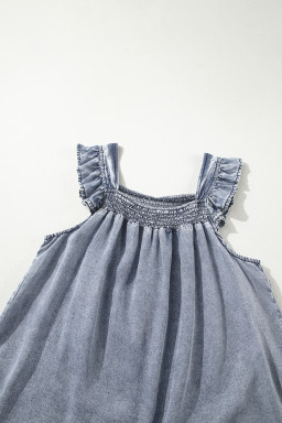 Ashleigh Blue Smocked Neck Frill Denim Sleeveless Top
