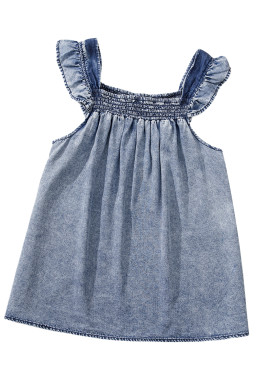 Ashleigh Blue Smocked Neck Frill Denim Sleeveless Top