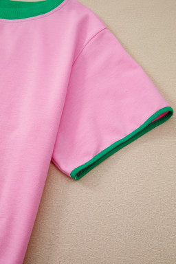 Bonbon Colorblock Edge Drop Shoulder T Shirt and Skort Set