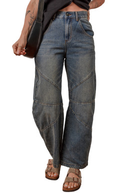 Sail Blue Criss Cross Straight Leg High Waist Jeans