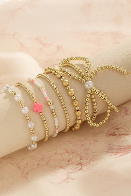 Gold Bow Pearl Cross Beaded Bracelet Set