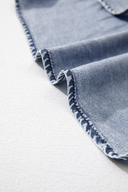 Ashleigh Blue Smocked Neck Frill Denim Sleeveless Top