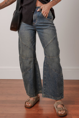Sail Blue Criss Cross Straight Leg High Waist Jeans