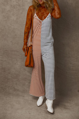 Yellow Stripe Color Block Spaghetti Strap Backless Overall