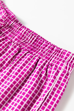 Pink Plaid Print Drawstring High Waist Wide Leg Casual Pocket Pants