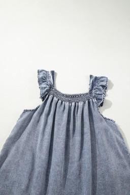 Ashleigh Blue Smocked Neck Frill Denim Sleeveless Top