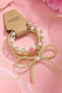 Gold Bow Pearl Cross Beaded Bracelet Set