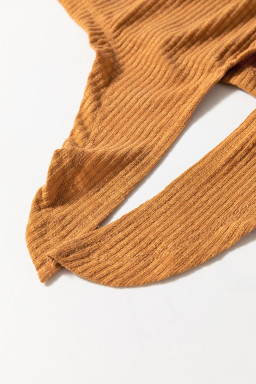 Straw Yellow Ribbed Front Knot Buttoned Thin Strap Cami Top