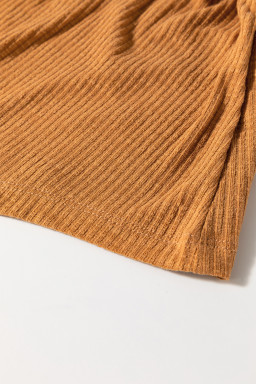 Straw Yellow Ribbed Front Knot Buttoned Thin Strap Cami Top