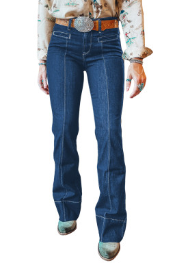 Sail Blue Center Seam Deep Washed Straight Jeans