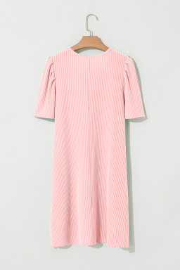 Blossom Corded Crew Neck Puff Sleeve Mini Dress