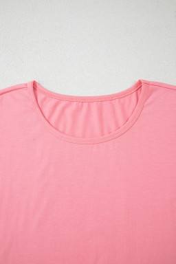 Pink Frill Hem Solid Color Loose T-Shirt