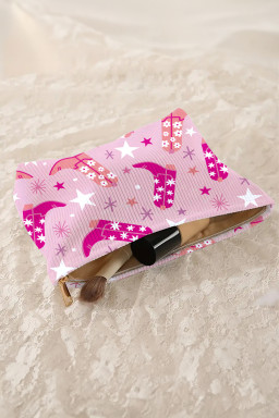 Pink Western Cowboy Boots Print Corduroy Makeup Bag