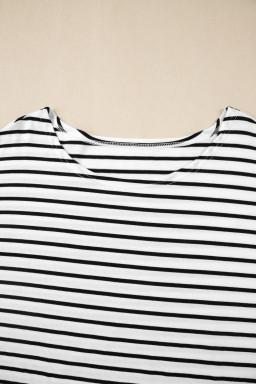 Black Stripe Half Sleeve Scoop Neck Loose Top