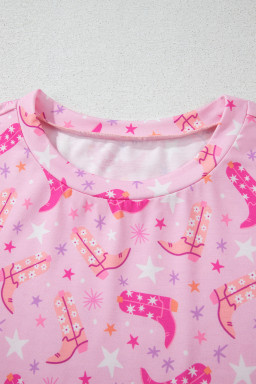 Pink Western Boots Printed Short 2pcs Lounge Set