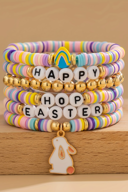 Gold HAPPY HOP EASTER Beaded Bracelet Set