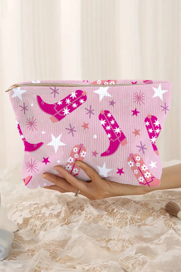 Pink Western Cowboy Boots Print Corduroy Makeup Bag