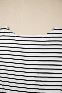 Black Stripe Half Sleeve Scoop Neck Loose Top