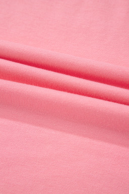 Pink Frill Hem Solid Color Loose T-Shirt