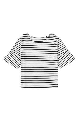 Black Stripe Half Sleeve Scoop Neck Loose Top