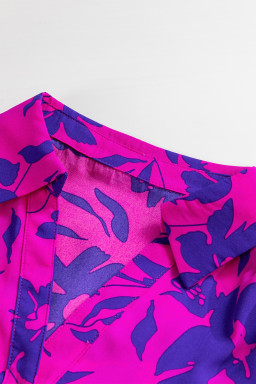 Rose Floral Print Collared Flutter Sleeve Blouse