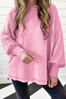 Strawberry Pink Mineral Wash Drop Shoulder Oversized Sweatshirt